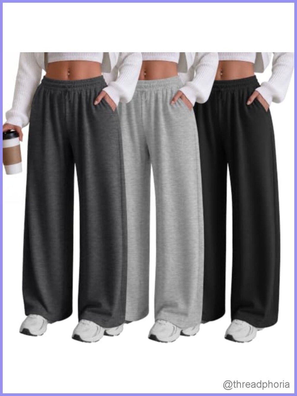 Wide Leg Stretch Pull On Casual Sweatpants for Women, 3 Pack
